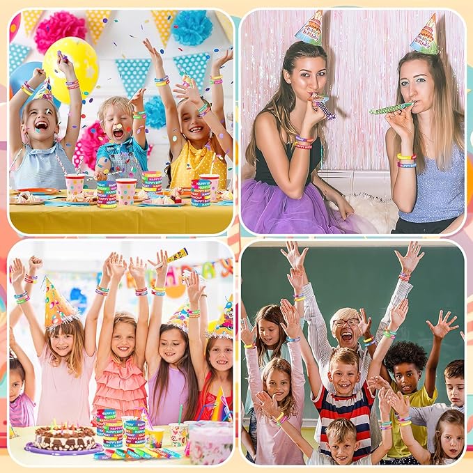 JUNEBRUSHS Birthday Rubber Bracelets, 24pcs Happy Birthday Silicone Bracelets Wristbands for Classroom Teachers Birthday Party Favors Reward Gifts Accessories（12 Designs）
