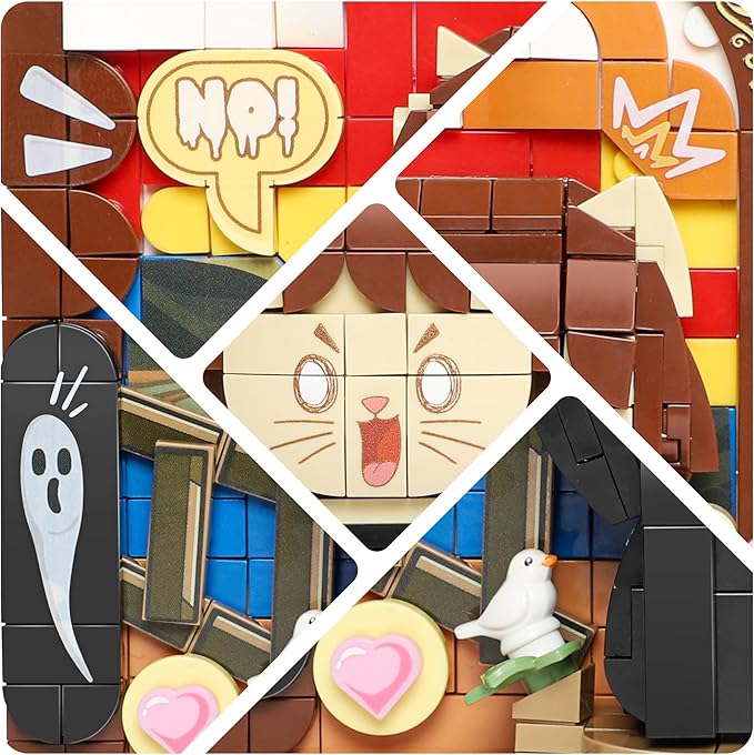 Cute 3D Painting Anime Toy Building Sets,Model Building Kits for Kids and Adults,Screaming Cat Building Blocks Sets ,Famous Art Sets for Women,Birthday Gifts for Kids(416+ Pieces Bricks)