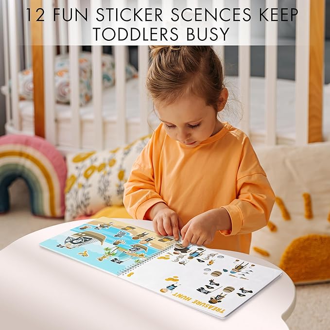 Fun Sticker Book For Toddlers 2-4 Years - Perfect Kids Activity Book With 500+ Beautiful Stickers & 12 Reusable Themes for Entertaining Boys & Girls 4-8 While Traveling - Incl. Animal & Coloring Pages