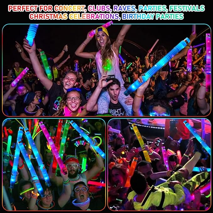 SCIONE 6 PCS Light up Party Favors Supplies for Kids 4-8-12, Bulk Glow Sticks Bracelet Necklace Accessories for Neon Birthday Return Gifts Treats, Valentines Goodie Bag Stuffer Fillers