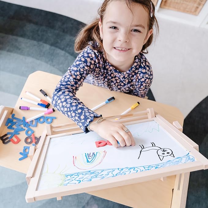 Table Top Easel for Kids - Tabletop Magnetic White Board - Toddler Art Chalkboard