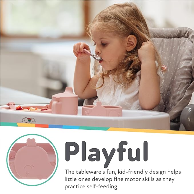 Nuby Animal Friend Silicone Round Plate - Toddler Plate - 6+ Months - Pink Whale Plate