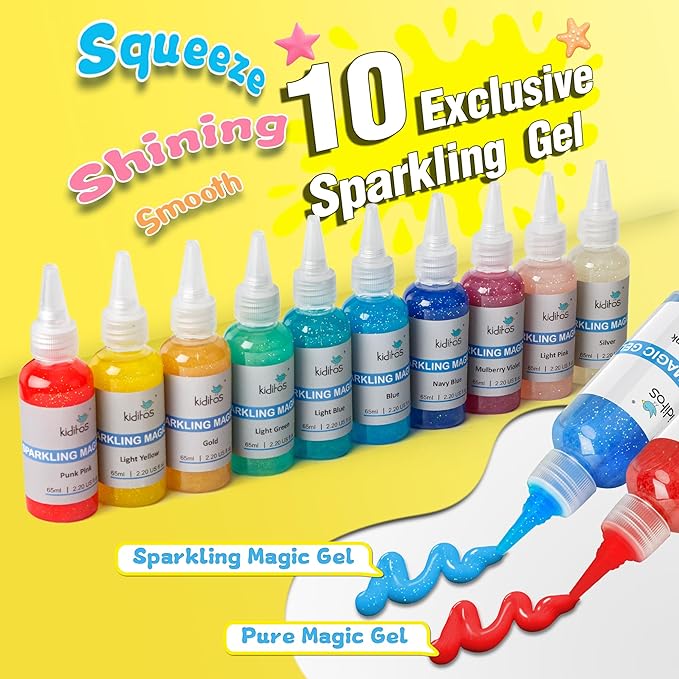 Magic Water Elf Toy Kit, Aqua Fairy Water Gel Kit with 20 Magic Gels, 10 Fruit & Vegetable Molds. Christmas Gifts, Birthday Gifts, Party Favors, Arts & Crafts DIY STEM for Kids (20 Colors)