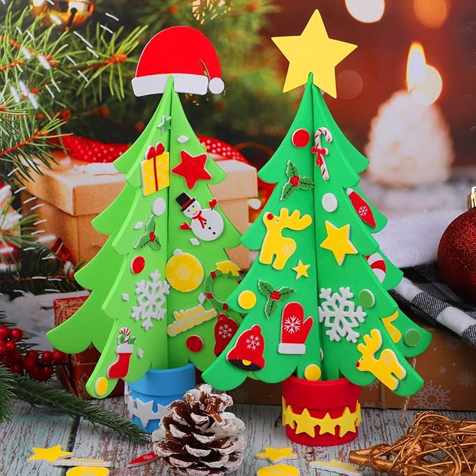 Aneco 12 Kits DIY Foam Christmas Tree Crafts Including Foam Christmas Tree Assortment Christmas Foam Stickers for Christmas DIY Home Activities