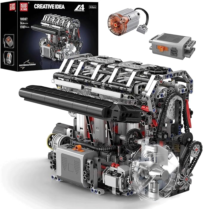 Mould King L4 Engine Building Blocks Sets, MOC Inline-Four Engine Scale Model Kit with Battery and Motor, Collectible Set for Adults, Construction Toys for Kids Children Boys Girl(1787 PCS