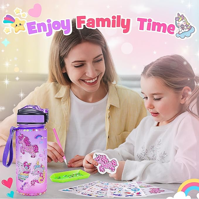 ZapWhiz Unicorn Toys for Girls Age 4-6, Decorate Your Own Water Bottle Kits for Girls,Diamond Painting Kits for Kids with Unicorn Stickers Craft Kits for Girls Gifts for 4-12 Year Old