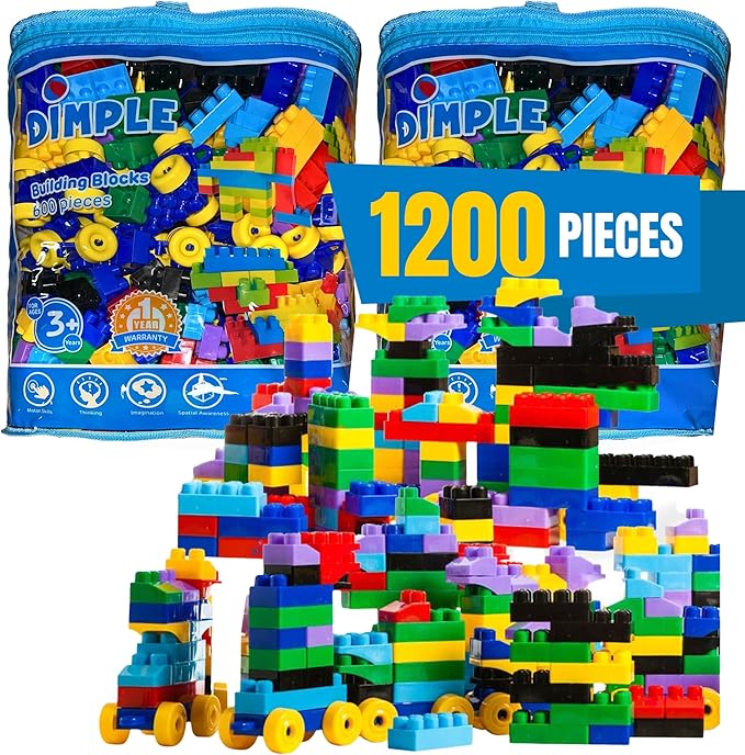 Dimple Large Blocks for Toddlers/Kids Stackable, Multi-Colored, Interlocking Toys Safe, Non-Toxic Plastic Bright Colors, Waterproof Boys and Girls Age 3 + (1200 Pieces)