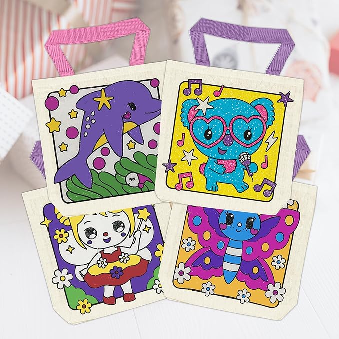 8 Pieces Kids Coloring Goodie Bags, Reusable Canvas Bag, Cute Art Party Favors, Color Your Own Bags for DIY Painting Birthday Carnival Celebration, Party Supplies Gift, Girls