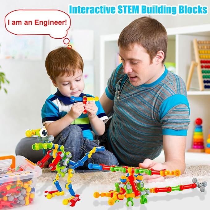 Kids STEM Building Toys for 3 4 5 6 7 8+ Year Old Boy Girl Birthday Gift, 125 Pcs Preschool Classroom Educational Building Blocks Stem Kits Activities Ages 3-5 4-8 5-7 6-8 Engineering Creative Games