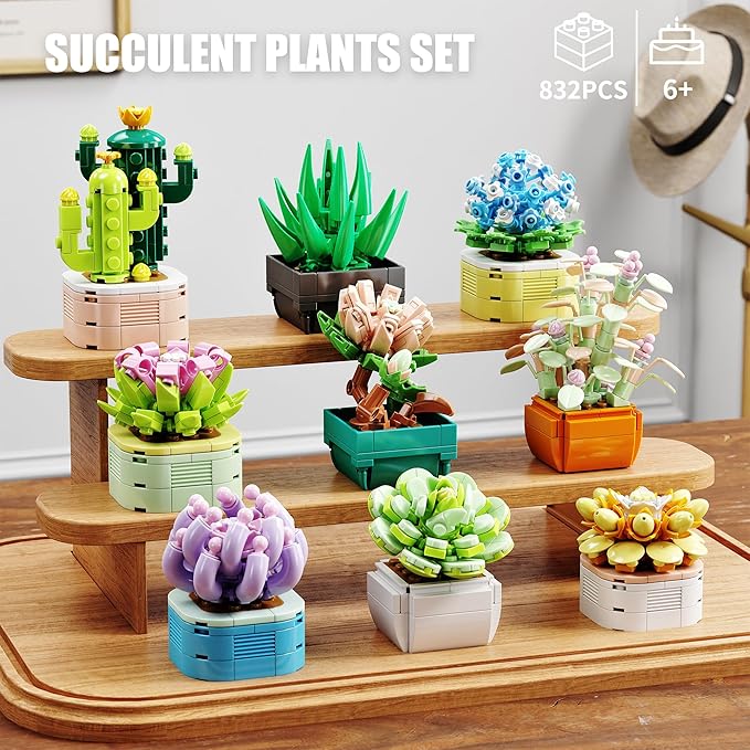 TYCOLE Tiny Flowers Succulents Artificial Plant Set-Creative Botanical Building Block 9 in 1 Toy, Botanical Collection for Office&Home Decor,Christmas Birthday Gift for Adults and Kids 8-12(832 PCS)