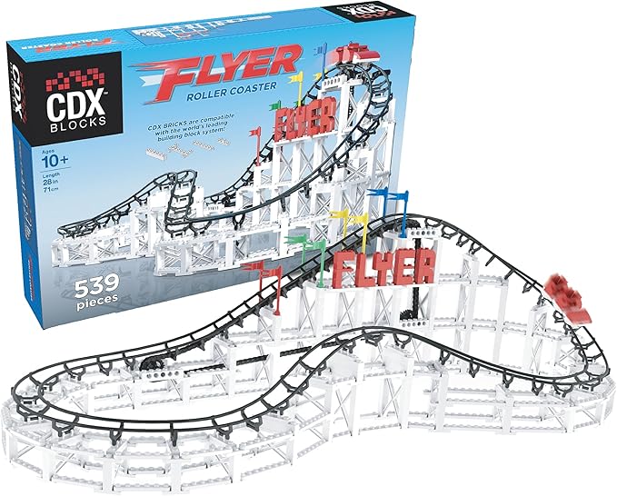 Flyer - 539 Pieces, Building Brick Set, Gravity Powered Roller Coaster Model, Promotes STEM Learning