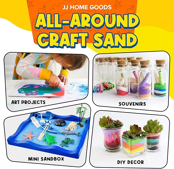 JJ CARE Colored Sand, 11 lbs. [10 Bottles] Craft Sand Art Kit for Kids 3 Years Above, Non-Toxic Color Sand Art Bulk, UV Stable Colorful Sand for Crafts, Wedding & Decorations, Kids Art Sand