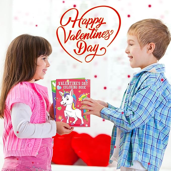 Omgouue 32Pcs Valentine’s Day Coloring Books for Kids - Coloring Book for Kids All Ages Indoor Activities at Home Party Favors Gift Supplies