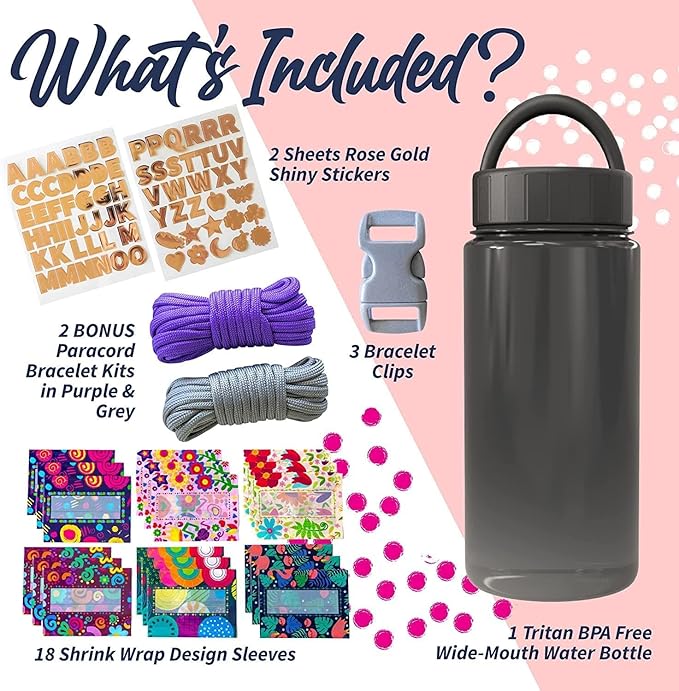 PURPLE LADYBUG Decorate Your Own Water Bottle Kits for Girls Using Shrink Wrap - Fun 6 7 8 Year Old Girl Gifts Idea, Birthday Gift for 11+ Year Old Girl, Arts and Crafts for Kids Ages 8-12