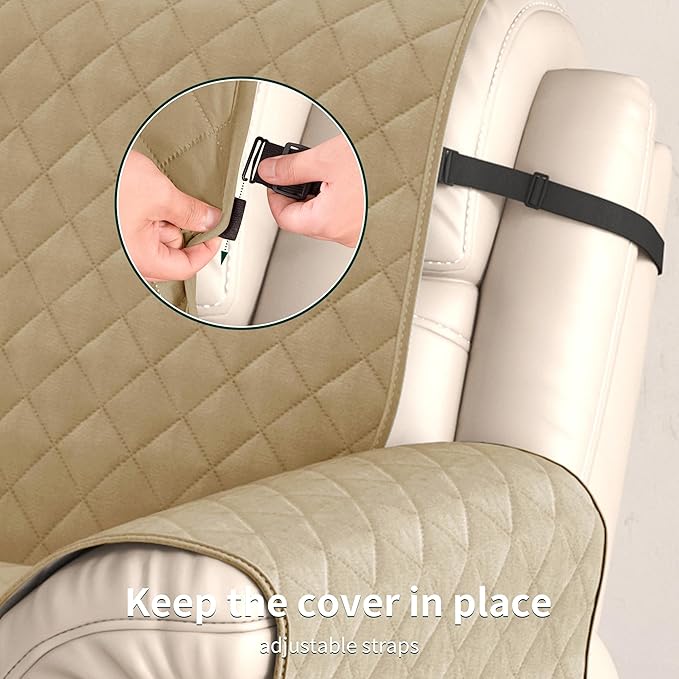 CHUN YI Recliner Chair Cover, Non-Slip Recliner Covers That Stay in Place, Washable Lazy Boy Recliner Covers with Pockets, Water Resistant Recliner Slipcover for Pets (Khaki, Small Recliner)