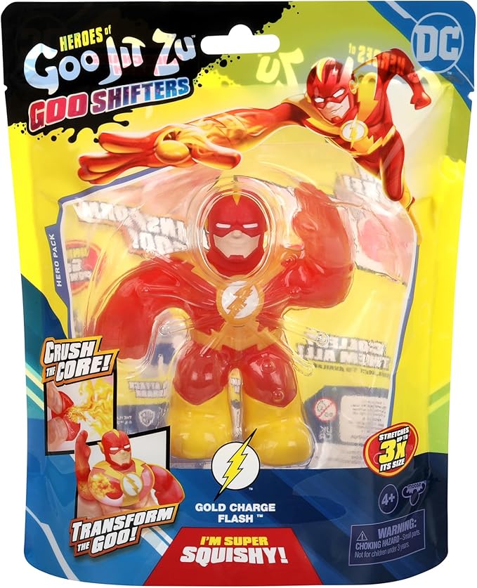 Heroes of Goo Jit Zu Goo Shifters DC Super Hero Stretchy Action Figure Gold Charge Flash. Incredibly Squishy DC 4.2" Toy Figure. Crush The Core!