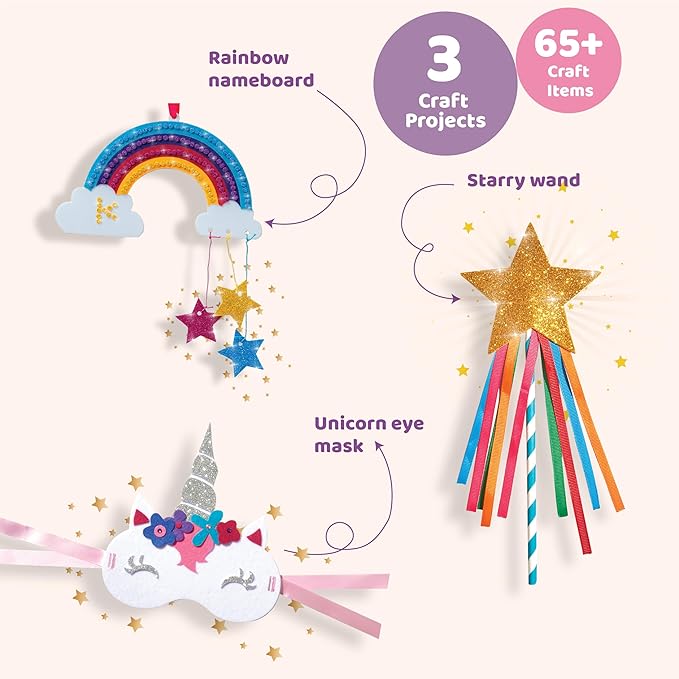 jackinthebox Unicorn Craft kit for 3 to 5 Year olds, 3 Craft Projects, Great Gift for Kids Ages 3 4 5 Years,Craft kit for Kids, No Mess Art for Kids, Craft Kits & Supplies, DIY Creative Activity