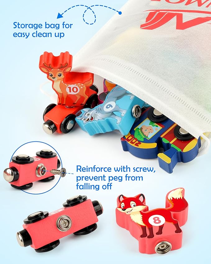 Vanmor Wooden Train Set for Toddlers, Magnetic Animal Number Train Toys for Ages3-5, Toddler Learning Toys, Fine Motor Skills Educational Toys, Preschool Activities, Toddler Boy Girl Gifts