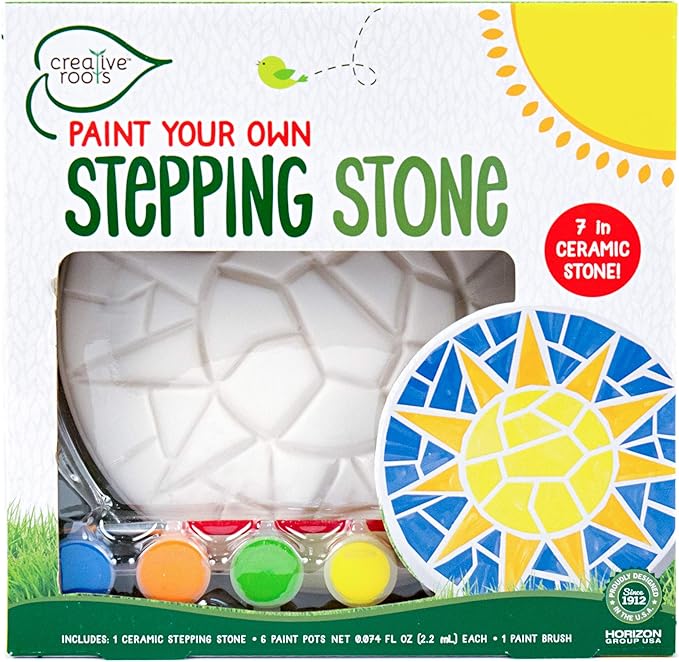 Creative Roots Mosaic Sun Stepping Stone Kit, Includes 7-Inch Ceramic Stepping Stone & 6 Vibrant Paints, DIY Garden Stone for Kids Ages 6+, Multicolor