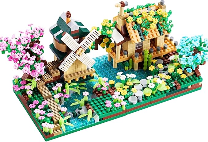 Botanicle Collection Sakura Tree House Micro Blocks Building Set for Adults Toy Friendship Windmill Cherry Blossom Tree Flowers for Girls 2 Sets