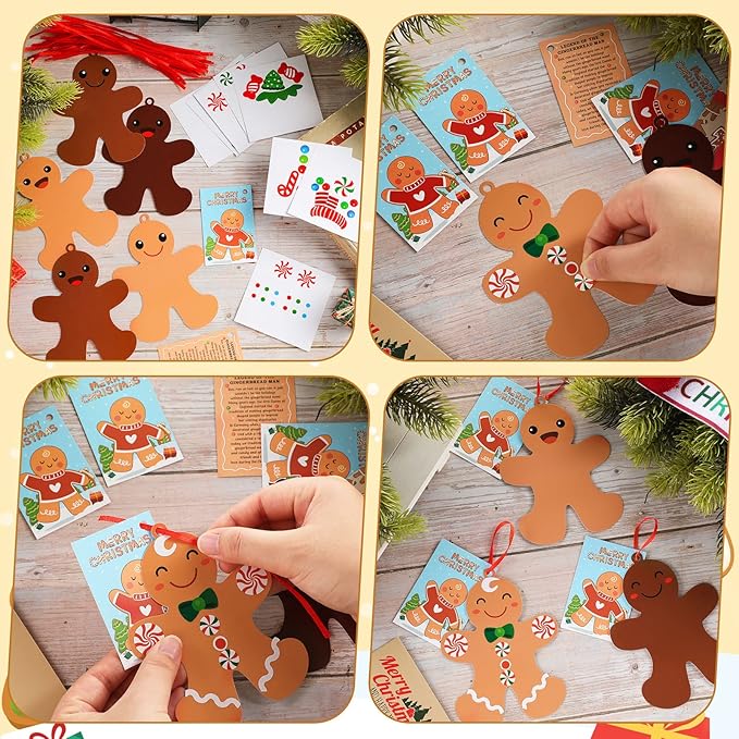 Eaasty 45 Sets Legend of The Gingerbread Craft for Kids Christmas Gingerbread Man DIY Create Your Own Gingerbread Man Ornament Self Adhesive Sticker Making Kit for Kids Christmas Home Activities