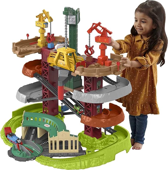 Thomas & Friends Multi-Level Toy Track Set, Trains & Cranes Super Tower, 2.5 Ft Tall with 3 Characters for Preschool Kids Ages 3+ Years