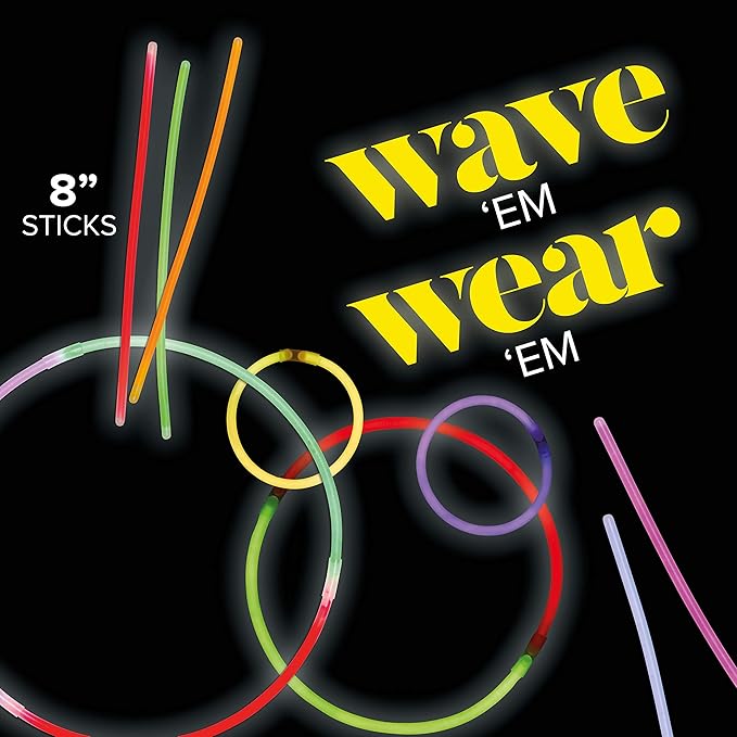 DRAGON TOO 100 Glow Sticks and Connectors Party Supplies Pack – 8 Inch Bright Glow Sticks – Fun for Kids and Adults