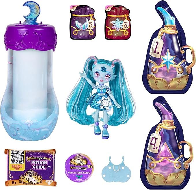 Magic Mixies Pixlings Shimmerverse Series, Create & Mix Magic Potion to Magically Reveal Marena The Ice Mermaid, This Beautiful 6.5" Shimmerverse Pixling Fashion Doll Appears Inside The Potion Bottle
