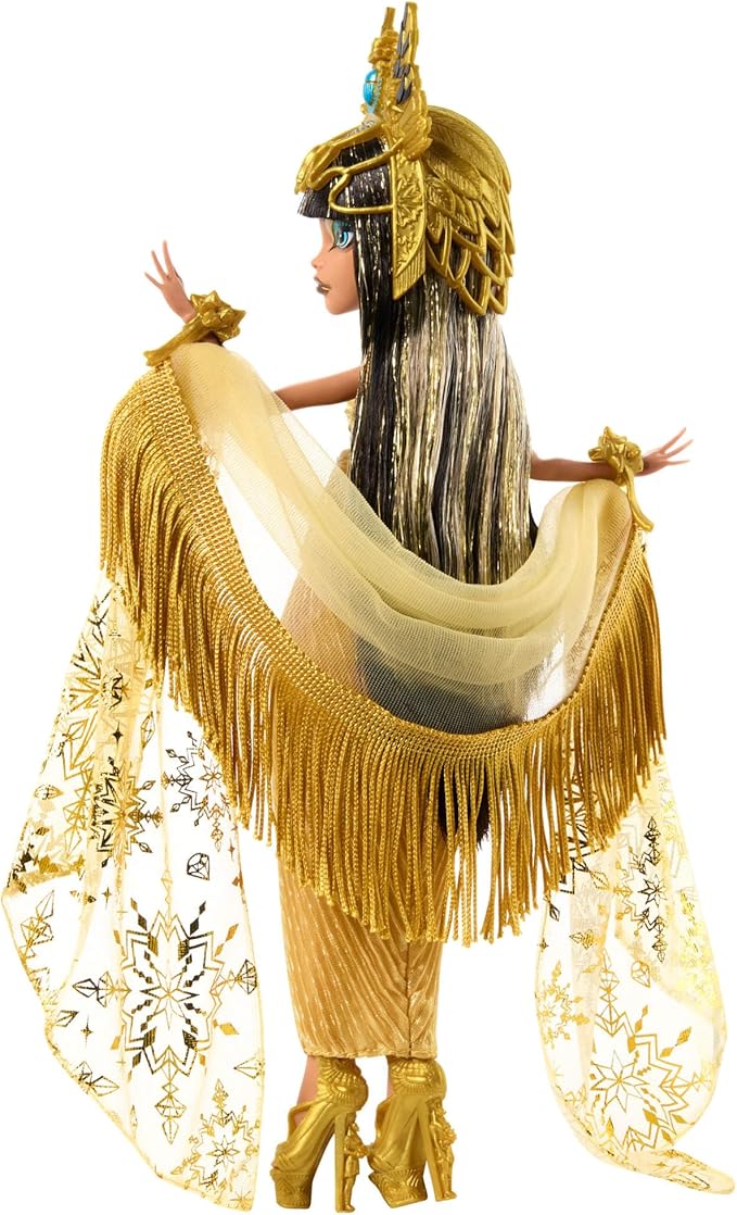 Monster High Howliday Doll, Winter Edition Cleo De Nile Collectible in Golden Gown with Gleaming Accessories and Shimmery Fringe Shawl