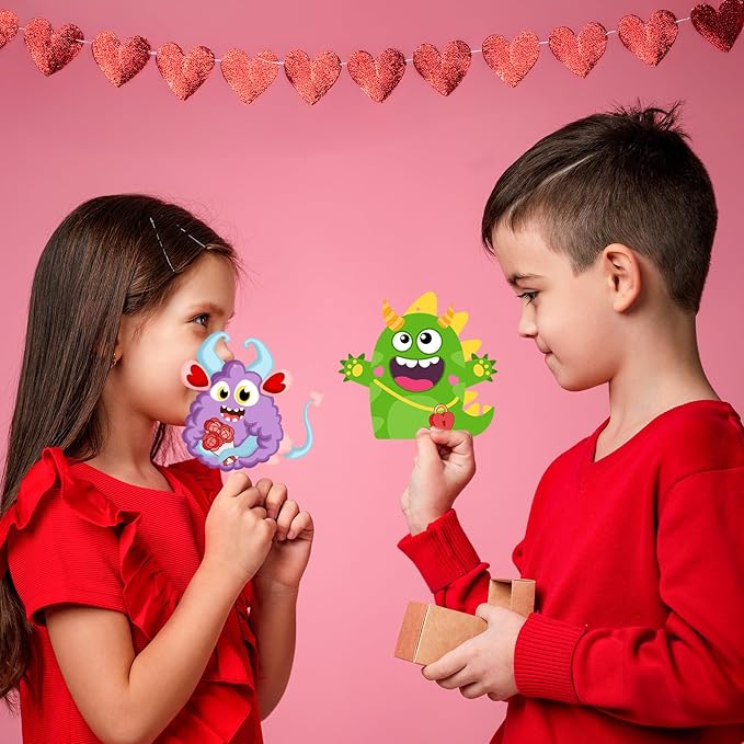 45 Pack 24 Sets Valentine's Day Craft Kits for Kids, DIY Craft Ornament Valentine Class Game Activities Paper Craft Hanging Ornament Valentine's Day Decoration Preschool Home Valentine's Monster Craft