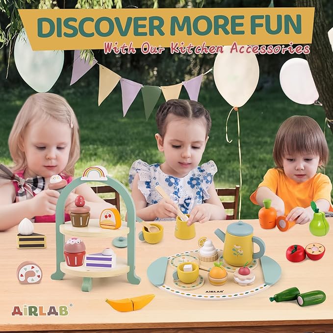 Tea Sets for Toddlers 3-5 Girl Birthday Gift 2 Year Old Princess Party Wooden Play Food Toy Sets for Kids Kitchen Accessories Age 3 4 5 6 Wood Educational Toys