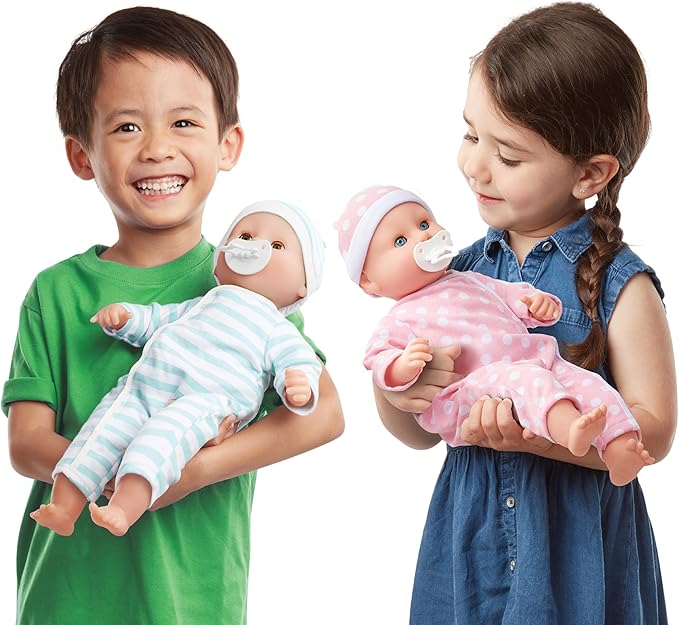 Melissa & Doug Mine to Love Twins Luke & Lucy 15” Light Skin-Tone Boy and Girl Baby Dolls with Rompers, Caps, Pacifiers - First Baby Dolls For Toddlers 18 Months And Up