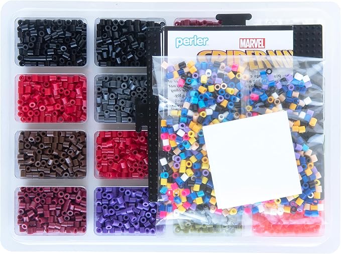 Perler Marvel's Spider-Man Deluxe Box Fused Bead Kit, 12 Unique Patterns with Pegboard, Multicolor 4453 Pieces
