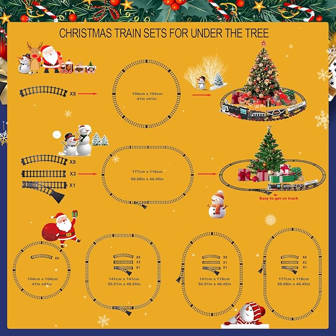 Electric Train Set Christmas Train Toys w/Smokes,Lights& Sound (ON/Off) Kids Rechargeable Train Set w/Steam Locomotive, Cargo Cars & Tracks Christmas Birthday Gift for Boys Girls 3 4 5 6 7
