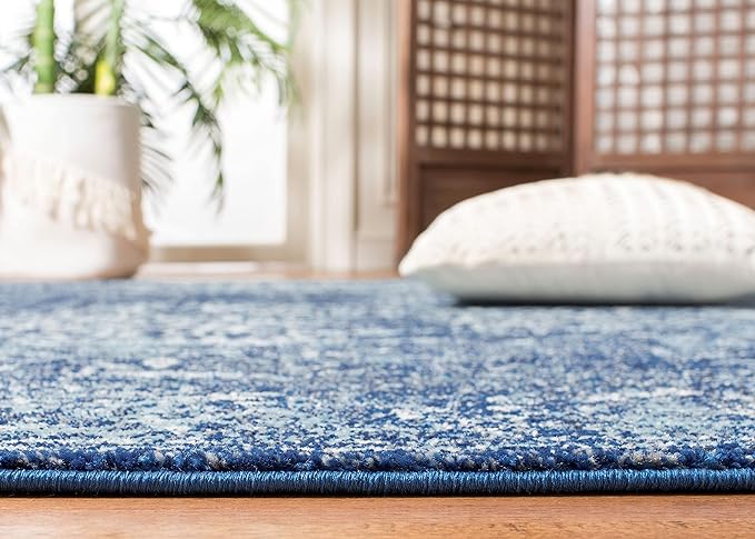 SAFAVIEH Evoke Collection Runner Rug - 2'2" x 9', Navy & Ivory, Oriental Distressed Design, Non-Shedding & Easy Care, Ideal for High Traffic Areas in Living Room, Bedroom (EVK256A)