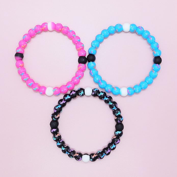 FROG SAC 3 Unicorn Bracelets for Girls, Silicone Bubble Bracelet Pack for Kids, Unicorns Theme Birthday Party Favors and Goodie Bag Fillers for Little Girls, Blue Black Pink Unicorn Stocking Stuffers for Kids