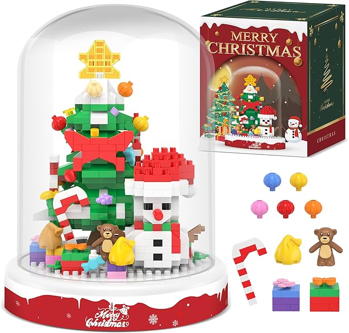 Christmas Tree Snowman Building Blocks, 516 PCS Toy Building Sets Christmas Decor, Christmas Ornament Building Kit with Dust Cover, Christmas Tree Toy Stocking Stuffers for Kids Adults