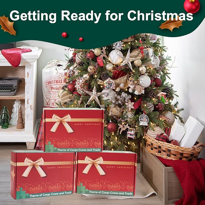 WOOD CITY Wooden Train Set for Toddler, 56 Pcs Deluxe Kids Car Toy for 2 3 4 Year Old Boy, Cargo-Themed Train Track with Tower Crane & Suspension Bridge - Fits Thomas Brio Chuggington Melissa Orbrium