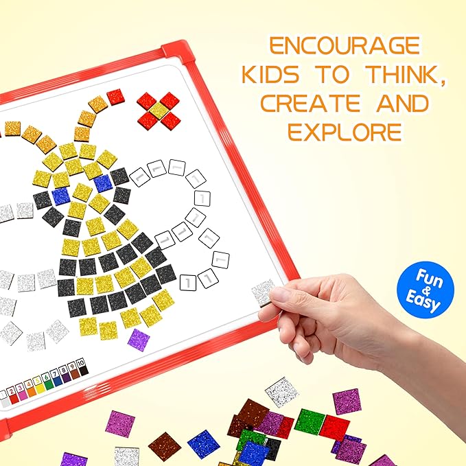 GLEEHAPY Learning Resources Educational STEM Toy,Mosaic Magnetic Puzzle,300 Foam Building Blocks with 20 Patterns,Math Counting Activities, Montessori Sensory Art Kit Gift for Boy Girl Kids 4 5 6 7+