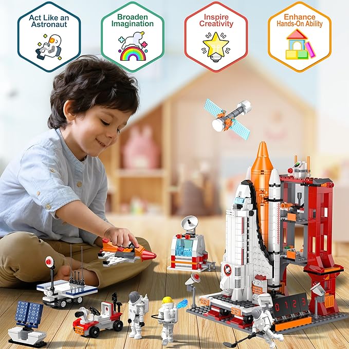 Space Exploration Shuttle Toys for 6 7 8 9 10 11 12 Year Old Kids, 11-in-1 STEM Aerospace Rocket Building Kit for 6-12 Year Old Boys Girls, Best Gifts for Christmas Birthday - 855pcs