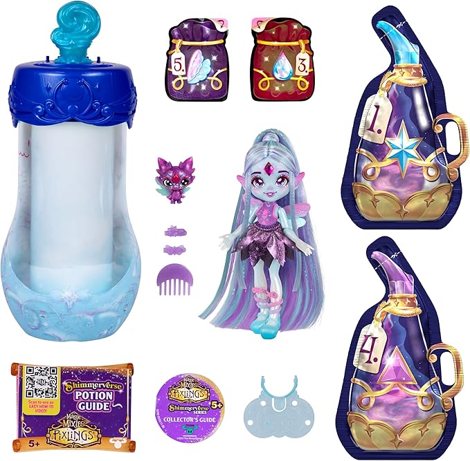 Magic Mixies Pixlings Deluxe Pack, Flyt The Dragonfly, Shimmer Reveal, Create & Mix Potion That Magically Reveals 6.5" Pixling Doll Inside Potion Bottle - Exclusive Mini Mixies & 6 Hair Accessories