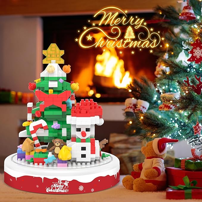 Christmas Tree Snowman Building Blocks, 516 PCS Toy Building Sets Christmas Decor, Christmas Ornament Building Kit with Dust Cover, Christmas Tree Toy Stocking Stuffers for Kids Adults