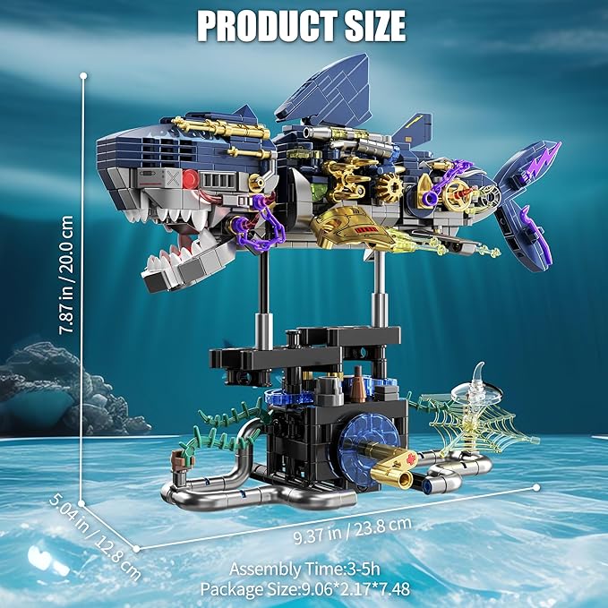 TYCOLE Mechanical Shark Building Set,Sea Animal Toy Kit with Rotatable Function and Display Stand,Creative STEM Toy Compatible with Legos,Christmas Birthday Gift for Adults and Kids 8-12(699PCS)