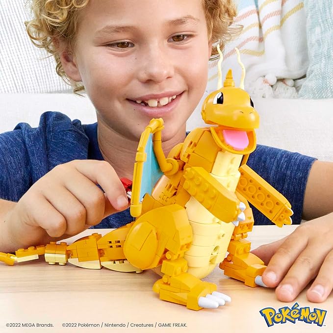 MEGA Pokémon Building Toys Set Dragonite with 388 Pieces, Articulated and Poseable with Motion, 7 Inches Tall, for Kids