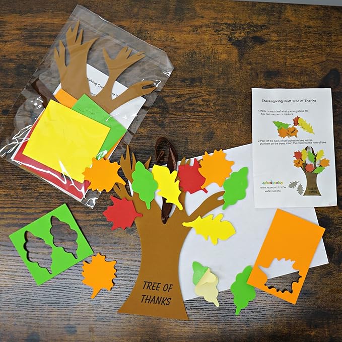 4E's Novelty Thanksgiving Craft for Kids (Makes 4) Includes - Thankful Tree, Turkey Plate Craft, Pilgrim Magnet, Turkey Monster - Foam Craft Dinner Activity for Toddlers, Kids, Adults