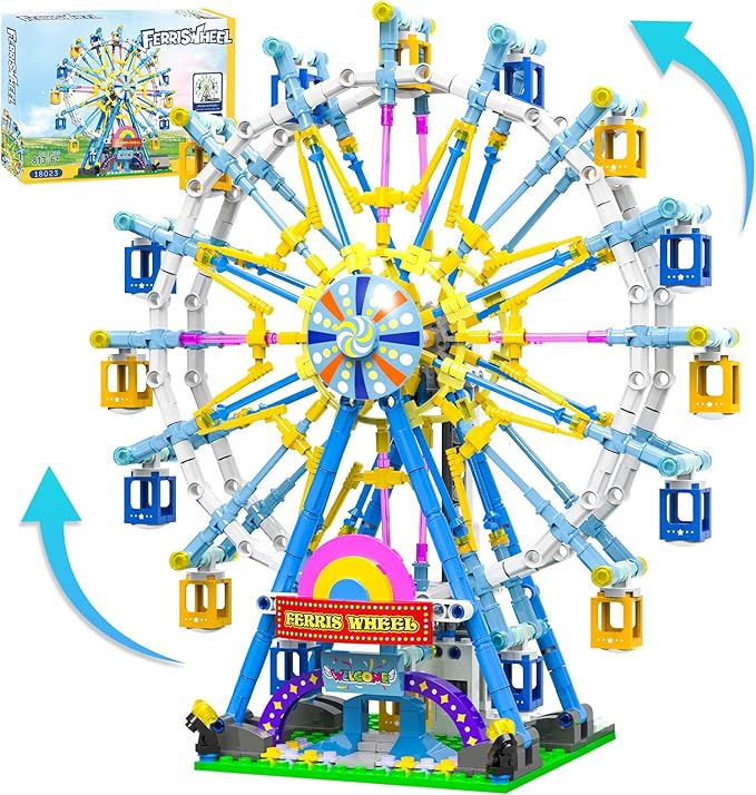 Motorized Ferris Wheel Building Set with Fairy Lights, 813 Piece Creative Toy Building Kit for Two-Way Rotation, Ideal Carnival Construction Kit for Kids Ages 6-12, Engaging Gift for jr Builder