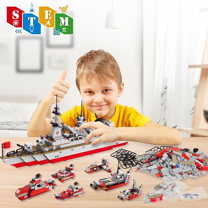 Sitodier STEM Building Set Toy | 811pcs Construction 25 in 1 Cruiser Ocean Ship Building Toy for 6 Years Up Boys | 25 Models Engineering Building Bricks Kit for Kids Ages 6 7 8 9 10 11 12 Years Old