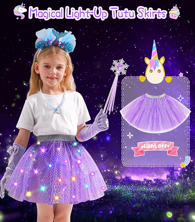 Jeowoqao Girls Dress Up with LED Light, Princess Dress Pretend Play Costumes, Toddler Girls Dress up Set Tutu Skirts, Wings, Princess Shoes Toys Gift for Girls 3 4 5 6 Years