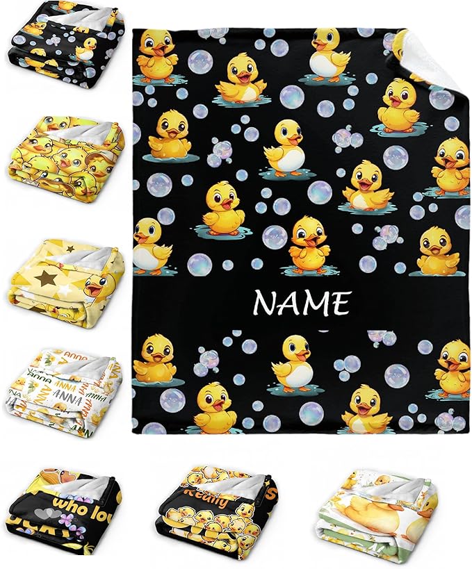 Custom Name Ducks And Bubbles Blanket Adult duck Blanket Kids Funny Blanket Suitable for Bedroom bed sofa Crib Couch Chair outdoor All Season Items That Yellow Duck Lovers Will Love 60"x50"for Teens