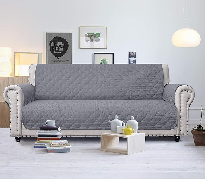 CHHKON Waterproof Nonslip Recliner Cover Stay in Place Dog Couch Chair Cover Furniture Protector, Ideal Loveseat Slipcovers for Pets and Kids (Light Grey, 23'')